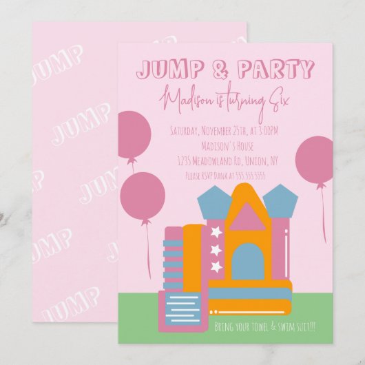 Jumping Bouncing Bounce House Balballon Birthday Kaart (Voorkant / Achterkant)