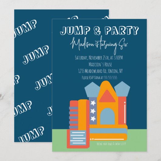 Jumping Bouncing Party Bounce House Birthday Kaart (Voorkant / Achterkant)
