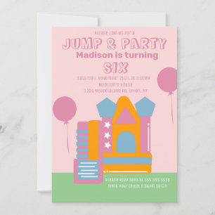 Jumping Bouncing Party Bounce House Birthday Pink Kaart
