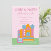 Jumping Bouncing Party Bounce House Birthday Pink Kaart (Staand voorkant)