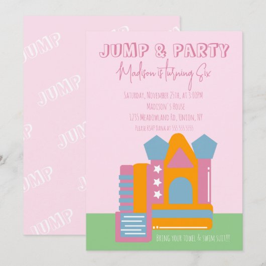 Jumping Bouncing Party Bounce House Birthday Pink Kaart (Voorkant / Achterkant)