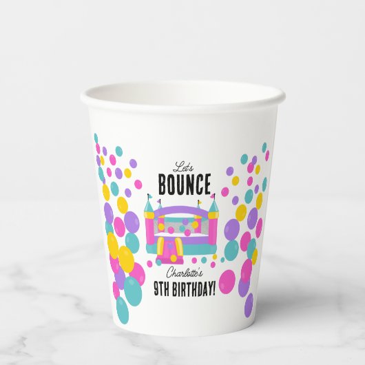 Jumping Bouncy Kasteel Meisjes Verjaardagsfeest Papieren Bekers (Achterkant)