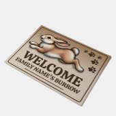 Jumping bunny met aanpasbare naam voor thuis deurmat (Schuin)