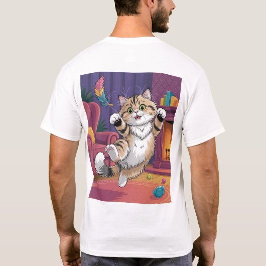 Jumping Cat Fun | Cute and Cheerful Pet Artwork T-shirt (Achterkant)