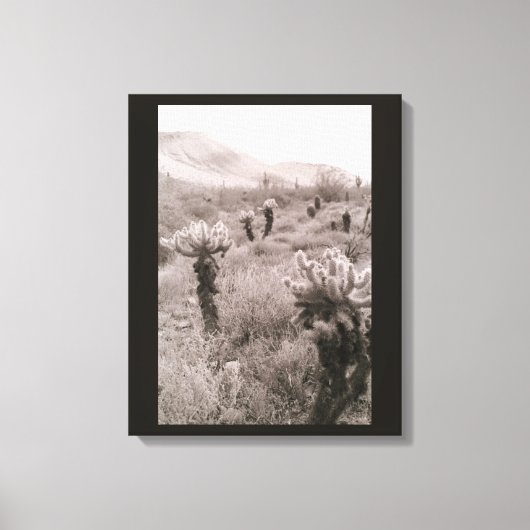 Jumping Cholla Cactus Desert B&W Foto-Prints Canvas Afdruk (Voorkant)