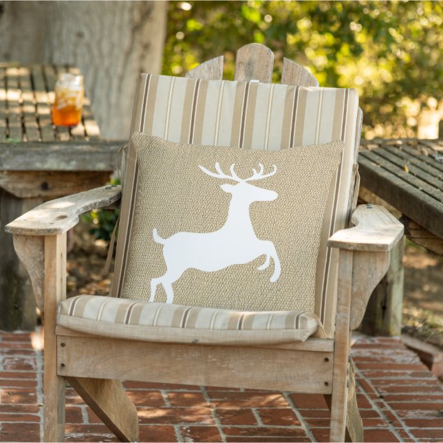 Jumping Deer on Faux Jute Linen look Buitenkussen (Stoel)