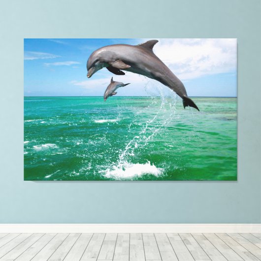 Jumping Dolfijnen Aangepaste Canvas Muur Kunst (Insitu (Houten vloer))