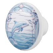 Jumping Dolphin Art Nouveau Faux Relief Lichtblauw Keramische Knop (Rechts)
