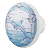 Jumping Dolphin Art Nouveau Faux Relief Lichtblauw Keramische Knop (Rechts)