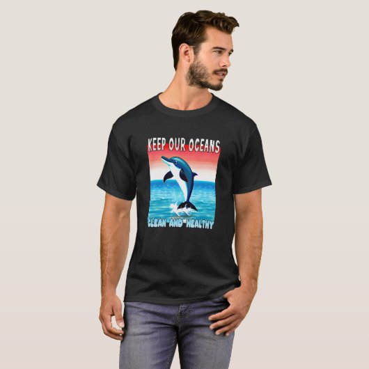 Jumping Dolphin keep our oceans clean and healthy T-shirt (Voorkant volledig)