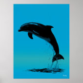Jumping Dolphin Poster – Zwart Silhouet op Blauw (Voorkant)