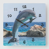 Jumping Dolphin Vierkante Klok (Voorkant)
