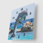 Jumping Dolphin Vierkante Klok (Hoek)