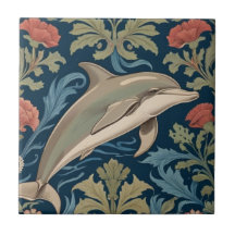 Jumping Dolphin William Morris stijl Rechts tegeno