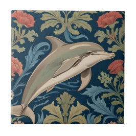 Jumping Dolphin William Morris stijl Rechts tegeno Tegeltje