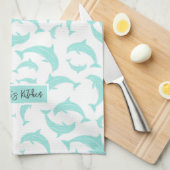 Jumping Dolphins Aqua gepersonaliseerd Theedoek (Quarter Fold)