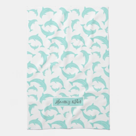 Jumping Dolphins Aqua gepersonaliseerd Theedoek (Verticaal)