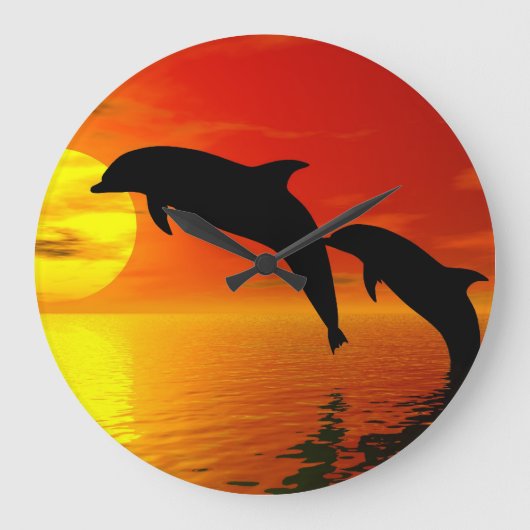 Jumping Dolphins Sunset Wall Clock Grote Klok (Voorkant)