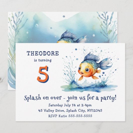 Jumping Fish Kleurrijke Kids Verjaardagsfeest Cust Kaart (Voorkant / Achterkant)