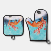 Jumping Fox Oven Mitt en Pot Houders Ovenwant & Pannenlap Set (Voorkant)