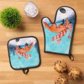 Jumping Fox Oven Mitt en Pot Houders Ovenwant & Pannenlap Set (Top down)