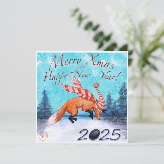 Jumping Fox Xmas Kaart (Staand voorkant)