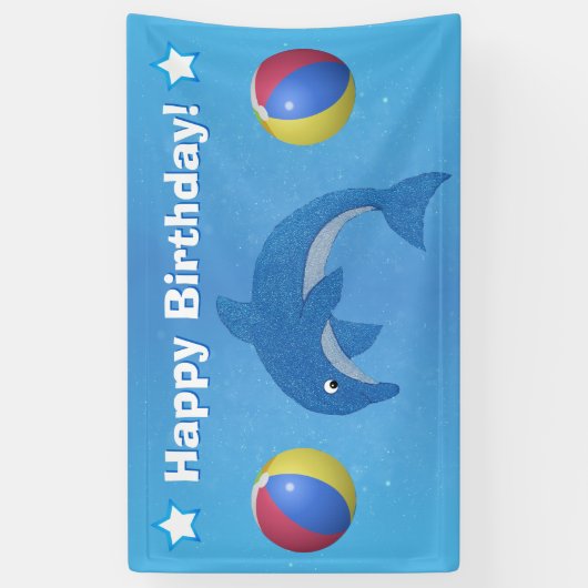 Jumping Fun Blue Dolphin Beach Ball Stars Verjaard Spandoek (Verticaal)