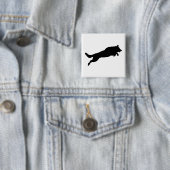 Jumping German Shepherd Silhouette Love Dogs Vierkante Button 5,1 Cm (In situ)