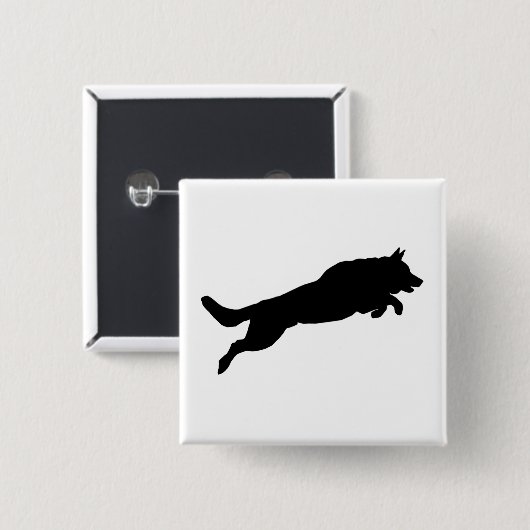 Jumping German Shepherd Silhouette Love Dogs Vierkante Button 5,1 Cm (Voorkant /achterkant)