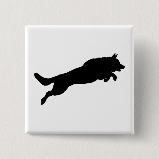 Jumping German Shepherd Silhouette Love Dogs Vierkante Button 5,1 Cm (Voorkant)