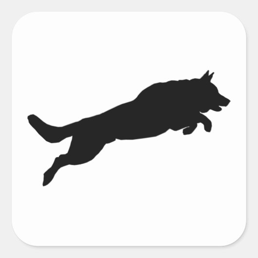 Jumping German Shepherd Silhouette Love Dogs Vierkante Sticker (Voorkant)