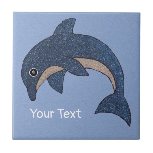 Jumping Glittery Donkerblauw Wit Dolfijn Werveloog Tegeltje (Voorkant)