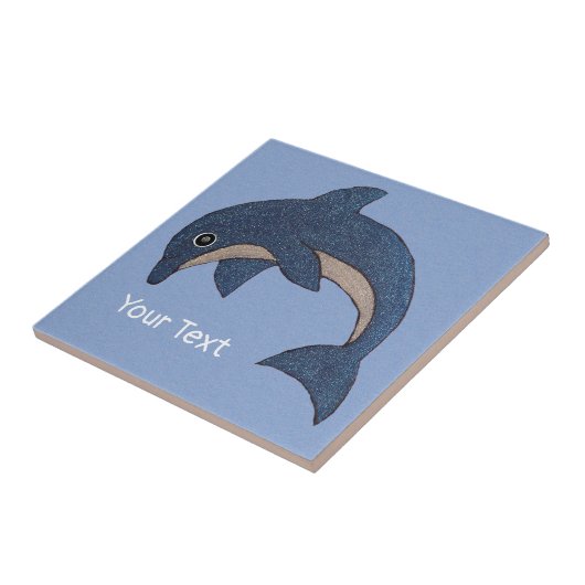 Jumping Glittery Donkerblauw Wit Dolfijn Werveloog Tegeltje (Zijkant)