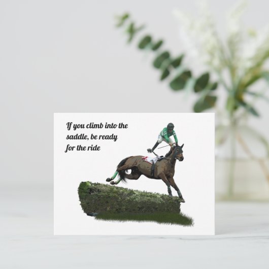 Jumping Horse Jockey in Groen Briefkaart (Staand voorkant)