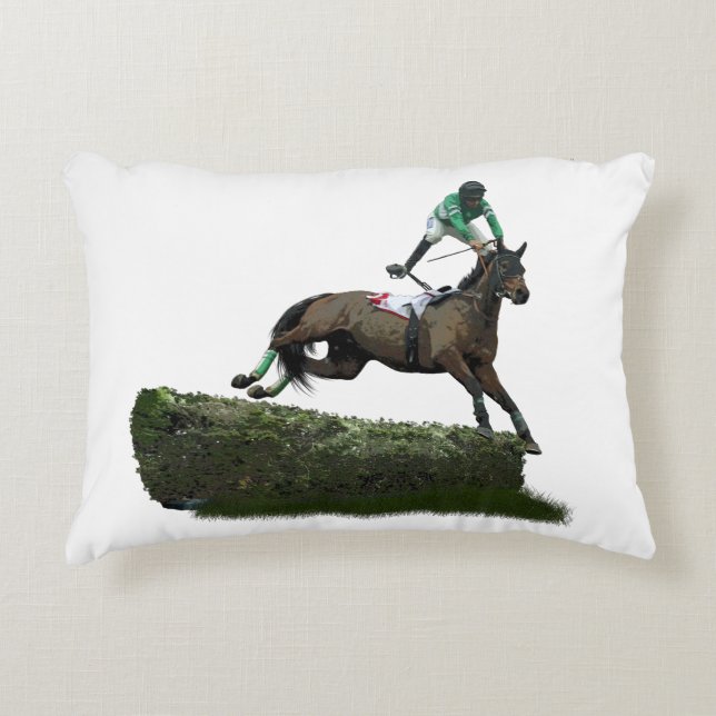 Jumping Horse Jockey in Groen Sierkussen Accent Kussen (Voorkant)