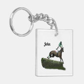 Jumping Horse Jockey In Groene Acryl Sleutelhanger (Voorkant Links)