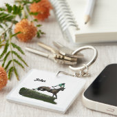 Jumping Horse Jockey In Groene Acryl Sleutelhanger (Voorkant Rechts)