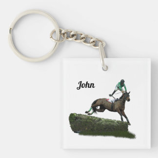 Jumping Horse Jockey In Groene Acryl Sleutelhanger