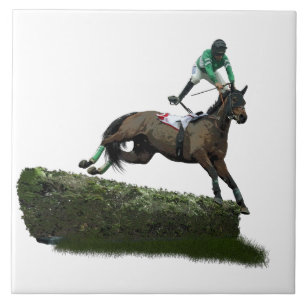 Jumping Horse Jockey In Groene Keramische Tegel Tegeltje