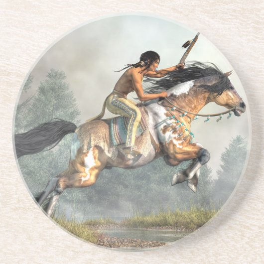 Jumping Horse Zandsteen Onderzetter (Voorkant)