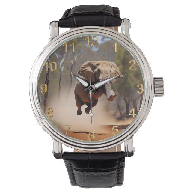Jumping Joy: de geanimeerde olifantensprong Horloge (Voorkant)