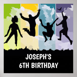 Jumping Kinder trampoline Birthday Party Banner Poster
