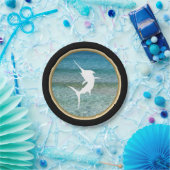 Jumping Marlin Ocean Black en Faux Gold Papieren Bordje (Feest)