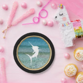 Jumping Marlin Ocean Black en Faux Gold Papieren Bordje (Feest)