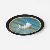 Jumping Marlin Ocean Black en Faux Gold Papieren Bordje (Gekanteld)