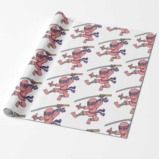 Jumping Ninja Design Cadeaupapier (Uitgerold)