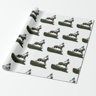 Jumping Paard Jockey In Groen Inpakpapier