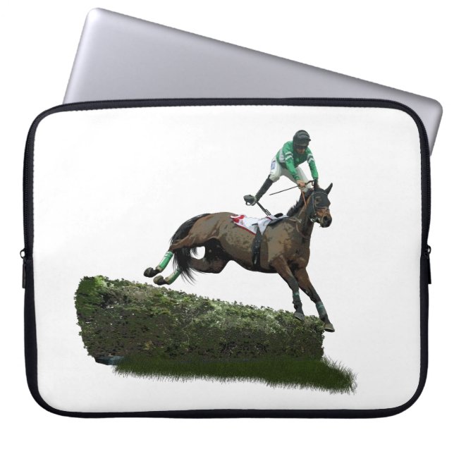Jumping Paard Jockey In Groene Laptop Sleeve (Voorkant)