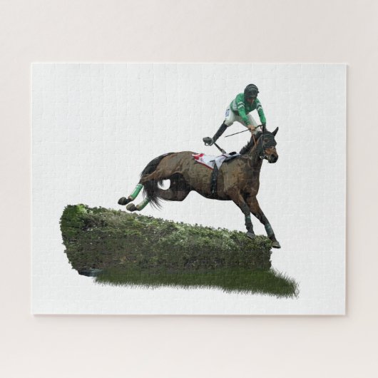 Jumping Paard Jockey In Groene Legpuzzel (Horizontaal)