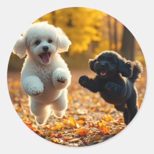 Jumping poedel Puppies Ronde Sticker